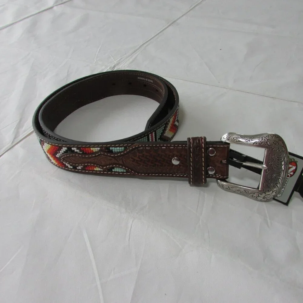 Nocona Youth Girl's Basketweave Beaded Diamond Western Belt - N4441108